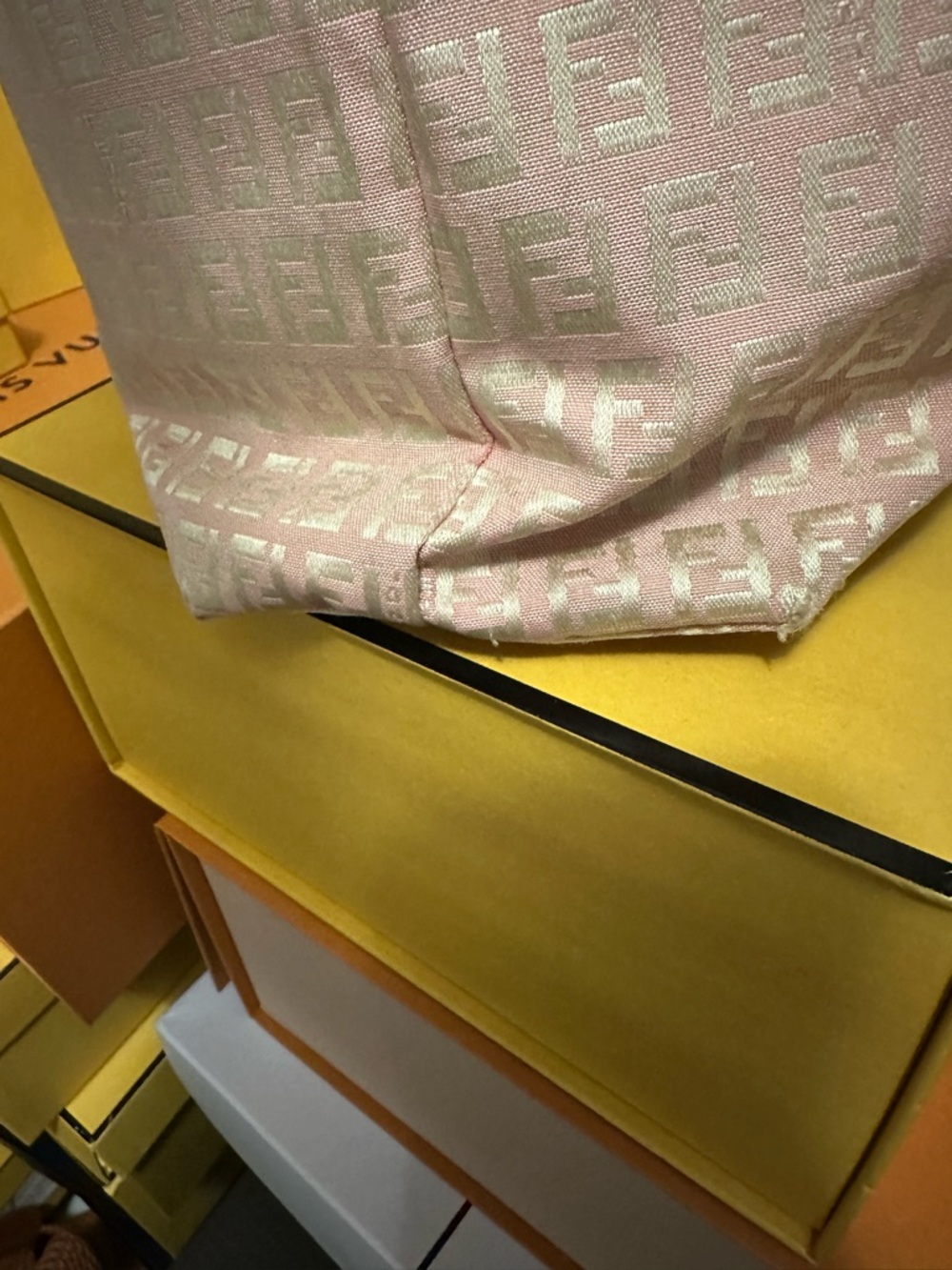 Fendi Pink Jacquard FF Logo Tote with Tan Leather Handles - Picture 4 of 11